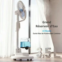 HOMCOM Ventilateur brumisateur silencieux 90W ventilateur sur pied 128cm oscillation 70° 3 vitesses 3 modes minuterie blanc(m-8)