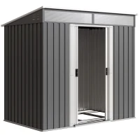Outsunny Abrigo de Jardim 2 m² 195x122x181,5 cm Abrigo de Armazenamento Metálico com Porta de Correr e 2 Janelas Cinza Escuro(m-1)