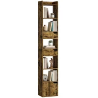 HOMCOM Bookcase Tall Narrow with 5 Tiers and Drawers Freestanding Bookshelf Storage Cabinet for Living Room Rustic Brown(m-10)