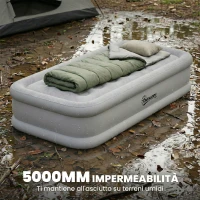 Outsunny Materasso Gonfiabile Singolo con Superficie Floccata, Pompa di Gonfiaggio e Borsa di Trasporto, Grigio(m-8)