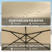 Outsunny Umbrelă de grădină suspendată cu bază în cruce și deschidere cu manivelă, 294x193cm, bej(m-5)