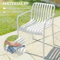 Outsunny Juego de 4 Sillas de Jardín Exterior Apilables de PP con Respaldo Curvado Asiento de Listones 55x58,5x81,5 cm Blanco(m-7)