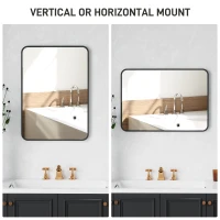 HOMCOM Specchio Bagno con Cornice in Metallo e Gancio, 50x2.5x70 cm, Nero(m-4)
