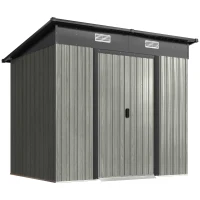 Outsunny 7 x 4ft Outdoor Storage Shed with Foundation Kit, Lean to Metal Garden Shed for Log, Rubbish Bin, Tool, Bike, Light Grey(m-1)