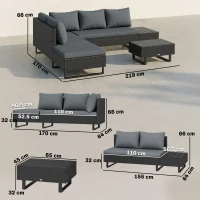 Outsunny 5 Seater Rattan Garden Furniture Set, L Shaped Garden Corner Sofa, Adjustable Back, Faux Wood Table, Dark Grey(m-3)