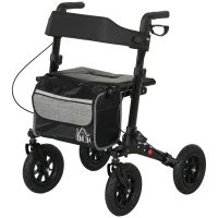 HOMCOM Déambulateur 4 roues pliable, rollator en aluminium léger, siège rembourré, dossier, poignée réglable, 69x64x98,5cm noir(m-1)
