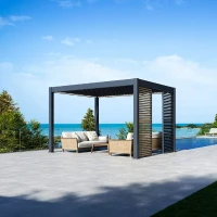 Panneau brise-vue - OMBREA - Ventelles horizontales mobiles - 1 m - Aluminium - Anthracite et ventelles finition bois(m-4)