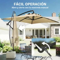 Outsunny Sombrilla Excéntrica para Jardín Grande Apertura con Manivela Poste de Metal y Base Cruzada 294x193x250 cm Beige(m-6)