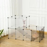PawHut Enclos lapin interieur, 2 niveaux, parc modulable pour petits animaux, 27pcs, 140 x 70 x 90 cm, noir(m-2)
