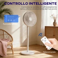 HOMCOM Ventilatore a Piantana con Telecomando, Regolabile in Altezza, 4 Velocità, Oscillazione 80°, Bianco(m-7)