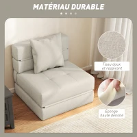 HOMCOM Chauffeuse canapé-lit convertible fauteuil 1 place avec 1 coussin déhoussable, tissu beige(m-5)