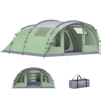 Outsunny Tente de camping pour 5 personnes, tente tunnel familiale légère ventilée étanche 3 000 mm montage facile, vert(m-11)