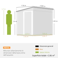 Outsunny Capanno Attrezzi in Metallo 1.5x2m con Base, Porta Scorrevole e Tetto Inclinato, Bianco(m-3)