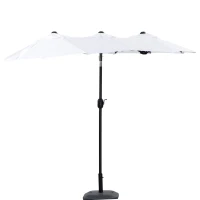 Outsunny Umbrela de soare de gradina basculabila dubla cu deschidere cu manivela, copertina cu orificii cu ventilatie si 12 nervuri, 295x152x222cm, alb(m-22)
