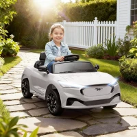 AIYAPLAY Voiture électrique enfant Ford Mustang Mach-E sous licence officielle 12 V télécommande 2,4 G 2 moteurs 92x55x44cm blanc(m-10)