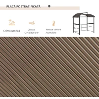 Outsunny Foișor Grătar cu Acoperiș din Policarbonat și 2 Rafturi de Depozitare, Foișor de Grădină Metalic și PC, 240x150x230 cm, Gri Închis(m-4)