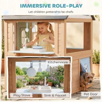 AIYAPLAY Wooden Playhouse for Kids, Wendy House with Pet Door, Play Kitchen, Half Door and Windows for Indoor Outdoor, Ages 2+(m-4)