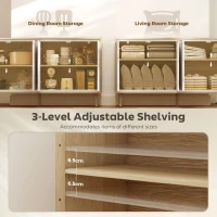 HOMCOM Bufet Modern cu 4 Uși și Raft Reglabil, 141x35x77 cm, Alb Lucios și Stejar(m-5)