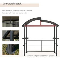 Outsunny Foișor Grătar cu Acoperiș din Policarbonat și 2 Rafturi de Depozitare, Foișor de Grădină Metalic și PC, 240x150x230 cm, Gri Închis(m-6)