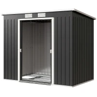 Outsunny Abrigo de Jardim 213x130x173  Abrigo de Exterior de Aço Galvanizado com Porta Corredeira para Armazenamento Cinza Escuro(m-11)