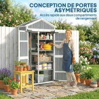 Outsunny Armoire de Jardin Abri de Jardin Étanche avec Toit en Métal Double Porte pour Outils de Jardinage 105x55x179cm Gris(m-5)