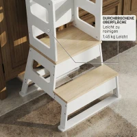 AIYAPLAY Turn Montessori pentru Copii cu Tablă și Balustradă, din Lemn, 55x52.5x87.5 cm, Alb și Lemn Natur(m-8)