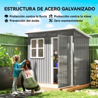 Outsunny Caseta de Jardín 221x133x190 cm Cobertizo de Exterior Metálico para Almacenamiento de Herramientas Gris Oscuro(m-4)