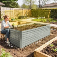 Outsunny Jardinière extérieure, jardinière surélevée galvanisée bordure de sécurité et fond ouvert 240 x 120 x 60 cm gris argenté(m-3)