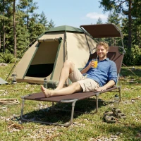 Outsunny Transat Bain de Soleil Pliable Chaise Longue Pliante Grand Confort Dossier Inclinable Multi-positions et Pare-Soleil réglable Dim. 187L x 58l x 36H cm chocolat(m-9)