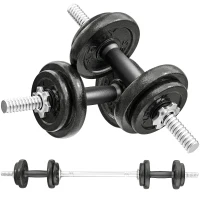 SPORTNOW Juego de Mancuernas Ajustables 20 kg 2 en 1 con Barras Recta de Conexión y Mangos Antideslizantes para Gimnasio en Casa(m-1)