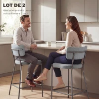 HOMCOM Lot de 2 tabourets de bar, chaises de bar, assise rembourrée, dossier courbé et repose-pieds, 49 x 53 x 93 cm, gris(m-4)