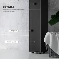 kleankin Colonne de rangement armoire haute pour salle de bain 1 tiroir 4 étagères réglables et 2 placards 20 x 20 x 180 cm noir(m-6)