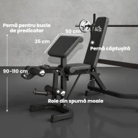 Soozier Bancă pentru Greutăți cu Suport pentru Genuflexiuni, Bancă Olimpică Reglabilă, Multifuncțională cu Pad Curl pentru Brațe, Extensii pentru Picioare, Gri(m-8)