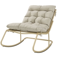 Outsunny Rocking Chair de Jardin Fauteuil à Bascule Coussin Moelleux 125cm Large 64cm en Acier et Textilène Beige et Doré