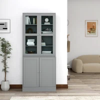 HOMCOM Bibliothèque vitrine, meuble de rangement à 6 niveaux avec 4 portes dont 2 en verre trempé, étagères réglables, gris(m-8)