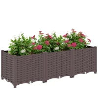 Outsunny Jardinière surélevée, lit de jardin en plastique auto-irrigantes avec trous de drainage et bouchons, 120x40x37cm, marron(m-11)