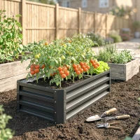 Outsunny Carré potager de jardin rectangulaire tôle d'acier ondulée 120 x 60 x 30,5 cm gris(m-4)