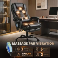 Vinsetto Fauteuil de Bureau Massant 7 Points, Chaise de Bureau Ergonomique avec Repose-pieds Rétractable, Dossier Inclinable 155°, Hauteur Réglable, Pivotant à 360°, télécommande Filaire, Noir(m-4)