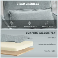 HOMCOM Fauteuil convertible 1 place 3 en 1, fauteuil-lit clic-clac en chenille, assise large dossier réglable, 88x84x87cm, gris(m-6)