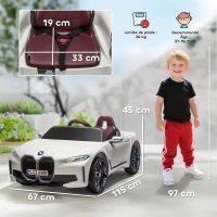 HOMCOM Voiture électrique pour enfants licence BMW I4 12V avec télécommande MP3 Musique Lumières et Ceinture 115x67x45 cm Noir(m-3)
