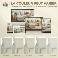 HOMCOM Canapé 3 places avec pouf de rangement, canapé d'angle modulable 212 cm, coussins à ressorts, tissu en lin, crème(m-7)