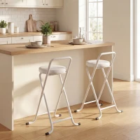 HOMCOM Tabourets de Bar Pliants Lot de 2, sans Assemblage, Chaises de Bar, Assise Rembourré 63H cm, Cadre en Acier, Blanc(m-2)