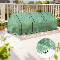 Outsunny Invernadero de Exterior Invernadero de Jardín 270x90x90 cm Tipo Caseta con 3 Ventanas Marco de Acero y Cubierta de PE 140g/㎡ para Cultivo Plantas Flores Tomates Verde(m-3)
