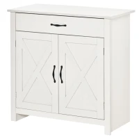 HOMCOM Buffet salon, meuble de rangement avec tiroir, 2 portes de grange et étagère réglable, 80 x 39,7 x 80 cm, blanc(m-1)