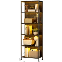 HOMCOM Bibliothèque étagère de rangement à 5 niveaux avec éclairage LED 7 couleurs, structure en acier, 60 x 30 x 179 cm, noir(m-1)