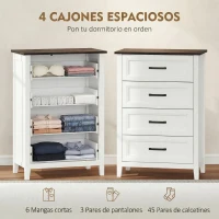 HOMCOM Cómoda Dormitorio Estrecho y Alto con Encimera Efecto Madera Cajonera para Espacios Pequeños 60x35x87 cm Blanco(m-4)