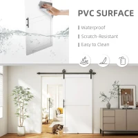 HOMCOM 213.4cm Sliding Barn Door Kit, Sliding Door with Track, Hardware, Upgraded Rollers and Floor Guide, Handle, White(m-4)