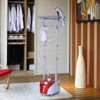 HOMCOM Défroisseur vapeur vertical 1950 W 32g/min, réservoir d'eau de 2 litres, tige télescopique, fer vertical autonomie 45min, 11 températures réglables, prêt en 38s, planche et cintre fournis rouge(m-10)