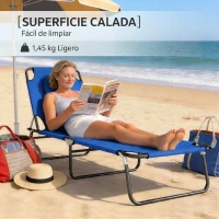 Outsunny Tumbona Plegable con Respaldo Regulable en 4 Posiciones Tumbona de Jardín con Orificio de Lectura Almohada Marco Metálico y Tela Oxford para Playa Terraza Carga 120 kg 190x56x28 cm Azul(m-8)