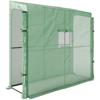 Outsunny Serre de jardin adossée murale serre à tomate 2 Portes zippées enroulables, 1 fenetre, dim. 200L x 80l x 200/180H cm(m-12)